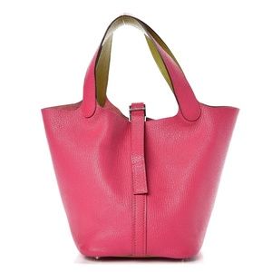 HERMES Chevre Picotin 18 PM Rose Shocking Vert Ani
